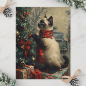 Niedliche siamesische Katze Weihnachten Vintag Postkarte