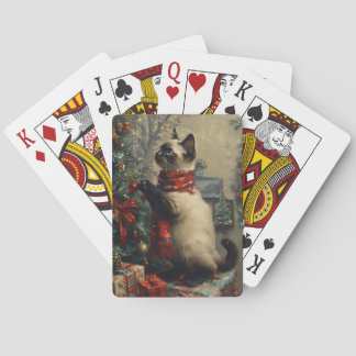 Niedliche siamesische Katze Weihnachten Vintag Spielkarten