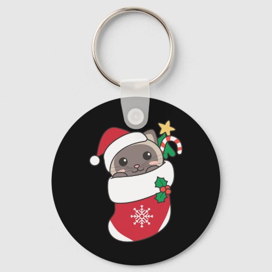 Niedliche siamesische Katzen zu Weihnachten Strümp Schlüsselanhänger (Vorderseite)
