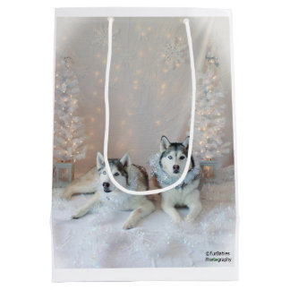 Niedliche sibirische Huskies-Geschenktasche Mittlere Geschenktüte