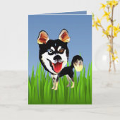 Niedliche sibirische Husky-Grußkarte Karte (Gelbe Blume)