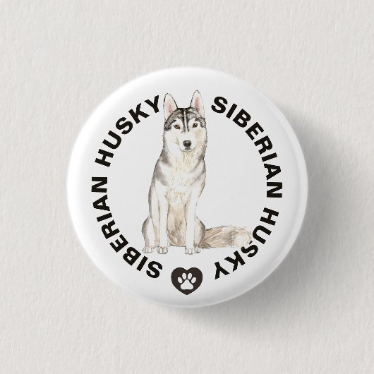 Niedliche sibirische Husky Hund Rasse Wasserfarben Button (Vorderseite)