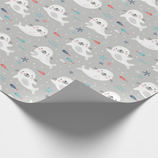 Niedliche Siegel auf hellgrau Geschenkpapier (Ecke)