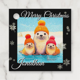 Niedliche Siegel mit gestrickter Weihnachtssalon Geschenkanhänger