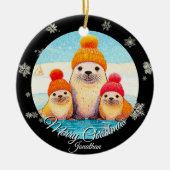 Niedliche Siegel mit gestrickter Weihnachtssalon Keramik Ornament (Vorne)