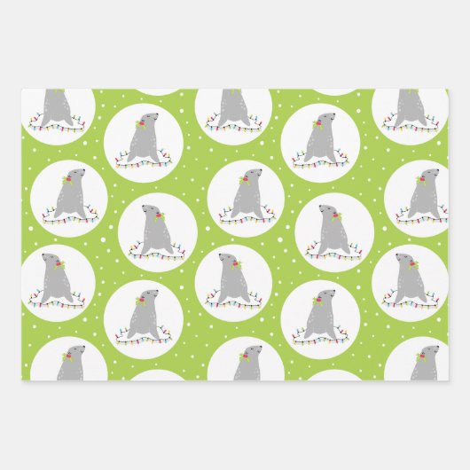 Niedliche Siegel Weihnachtswrapping Paper Sheets Geschenkpapier Set (Vorderseite)