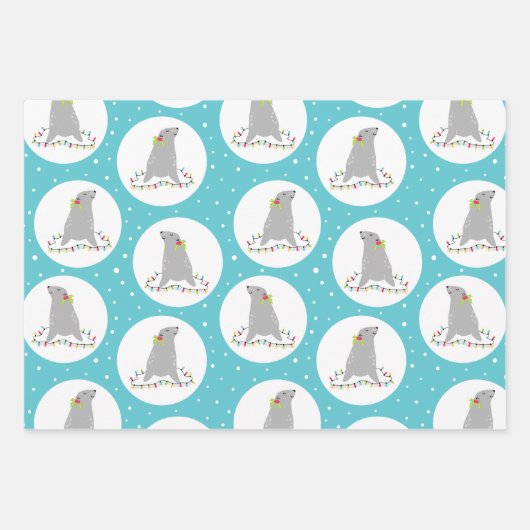 Niedliche Siegel Weihnachtswrapping Paper Sheets Geschenkpapier Set (Vorderseite)