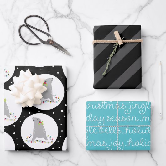 Niedliche Siegel Weihnachtswrapping Paper Sheets Geschenkpapier Set (Vorderseite)