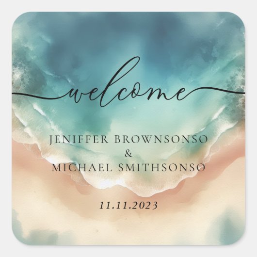 Niedliche Signatur von Ocean Beach Quadratischer Aufkleber (Vorderseite)