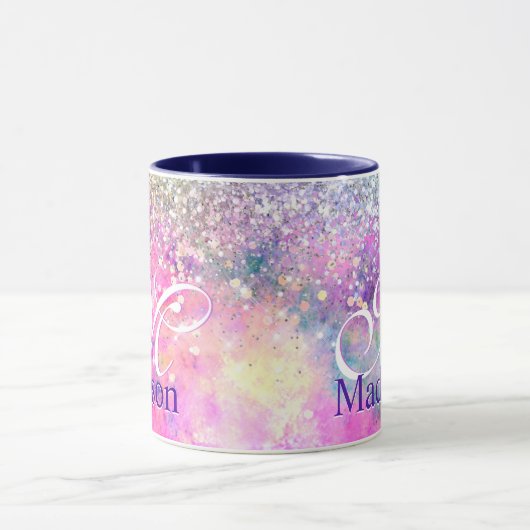 Niedliche Silber-Imitate Glitzer Monogramm Notizbl Tasse (Zentrum)