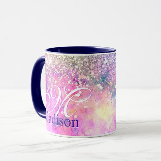 Niedliche Silber-Imitate Glitzer Monogramm Notizbl Tasse (Vorderseite Links)