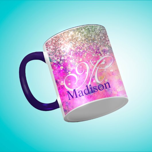 Niedliche Silber-Imitate Glitzer Monogramm Notizbl Tasse