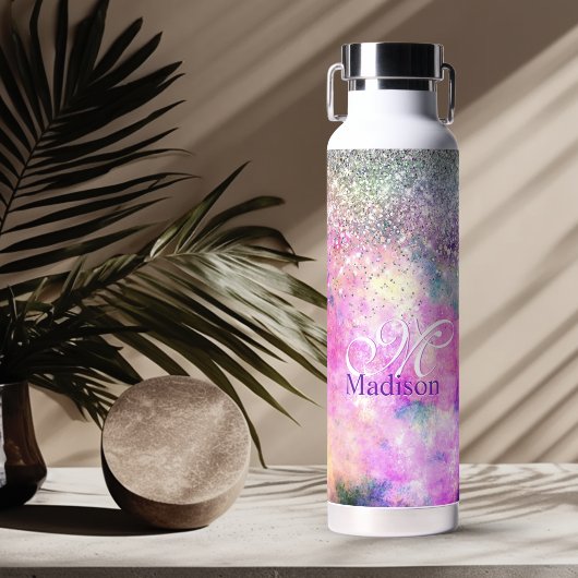Niedliche Silber-Imitate Glitzer Monogramm Notizbl Trinkflasche