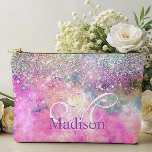 Niedliche Silber-Imitate Glitzer-Monogramm Zubehörtasche