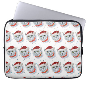 Niedliche Silberkatze mit Weihnachtsmannmütze Weih Laptopschutzhülle