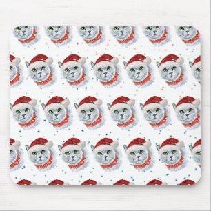 Niedliche Silberkatze mit Weihnachtsmannmütze Weih Mousepad
