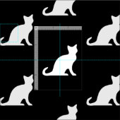 Niedliche Silhouette aus schwarzem und weißem Katz Stoff (Kachel)