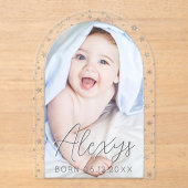 Niedliche Silver Stars Winter Foto Geburtserklärun Acryleinladungen (Vorderseite)