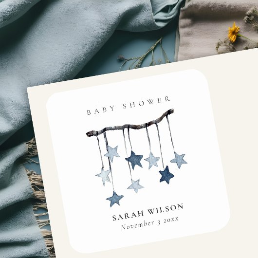 Niedliche Simple Aqua Blue Star Mobile Baby Dusche Quadratischer Aufkleber