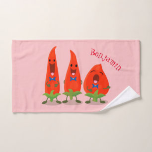 Niedliche Singen Chili Paprikaschoten Cartoon Illu Badhandtuch Set