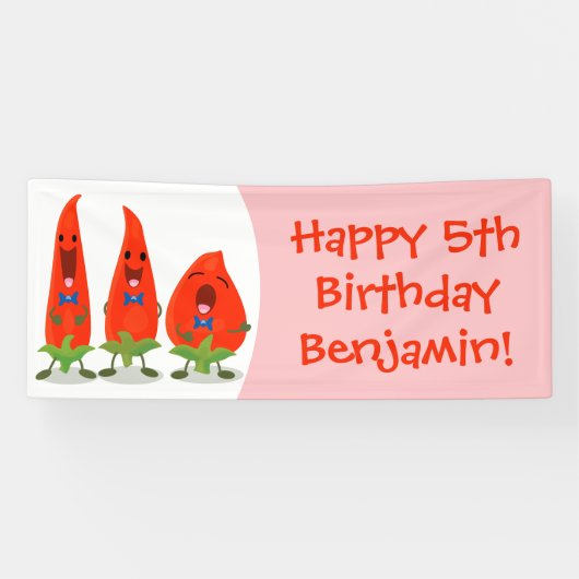 Niedliche Singen Chili Paprikaschoten Cartoon Illu Banner (Horizontal)