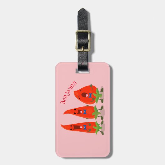 Niedliche Singen Chili Paprikaschoten Cartoon Illu Gepäckanhänger (Vorderseite vertikal)