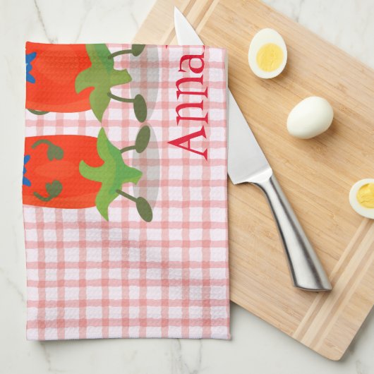 Niedliche Singen Chili Paprikaschoten Cartoon Illu Geschirrtuch (Viertel Falte)