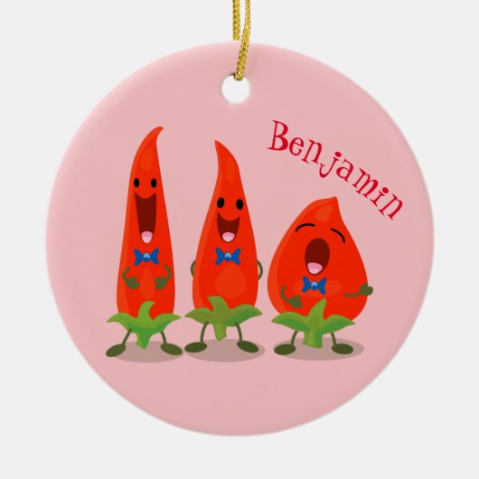 Niedliche Singen Chili Paprikaschoten Cartoon Illu Keramik Ornament (Vorne)