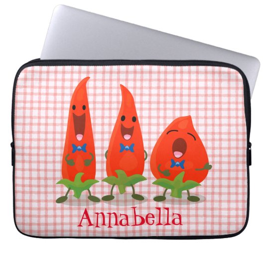 Niedliche Singen Chili Paprikaschoten Cartoon Illu Laptopschutzhülle (Vorderseite)