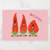 Niedliche Singen Chili Paprikaschoten Cartoon Illu Lebensmitteletikett (Einzelnes Label)