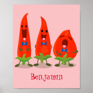 Niedliche Singen Chili Paprikaschoten Cartoon Illu Poster