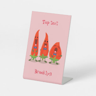 Niedliche Singen Chili Paprikaschoten Cartoon Illu Sockelschild