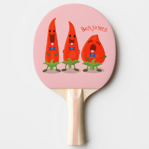 Niedliche Singen Chili Paprikaschoten Cartoon Illu Tischtennis Schläger