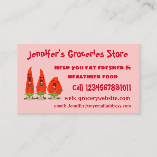 Niedliche Singen Chili Paprikaschoten Cartoon Illu Visitenkarte (Vorderseite)