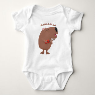 Niedliche singende Capybara ukulele Cartoon Illust Baby Strampler