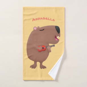 Niedliche singende Capybara ukulele Cartoon Illust Badhandtuch Set