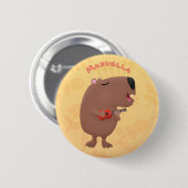Niedliche singende Capybara ukulele Cartoon Illust Button (Vorne & Hinten)