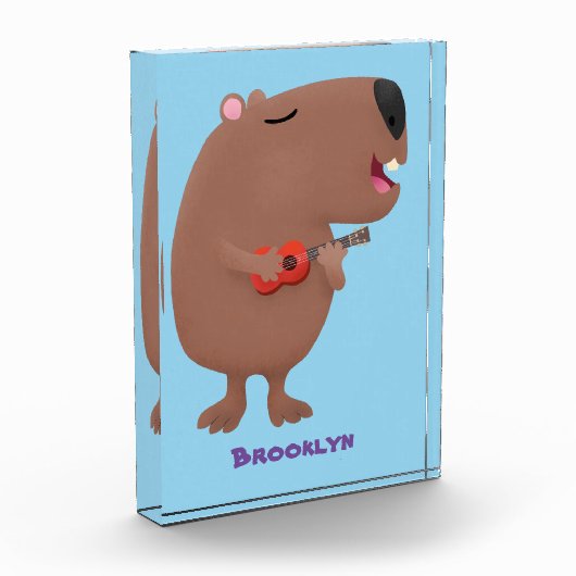 Niedliche singende Capybara ukulele Cartoon Illust Fotoblock (Links)