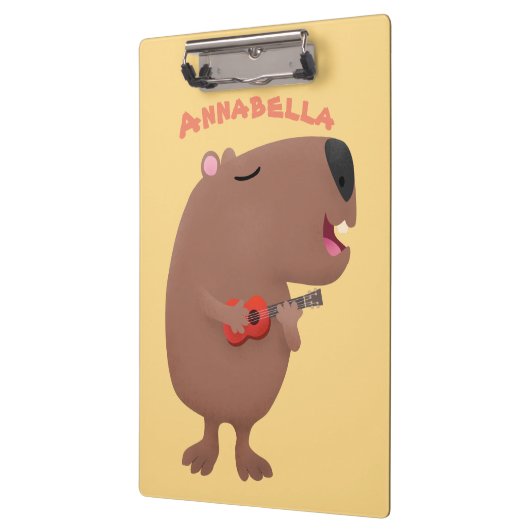 Niedliche singende Capybara ukulele Cartoon Illust Klemmbrett (Links)