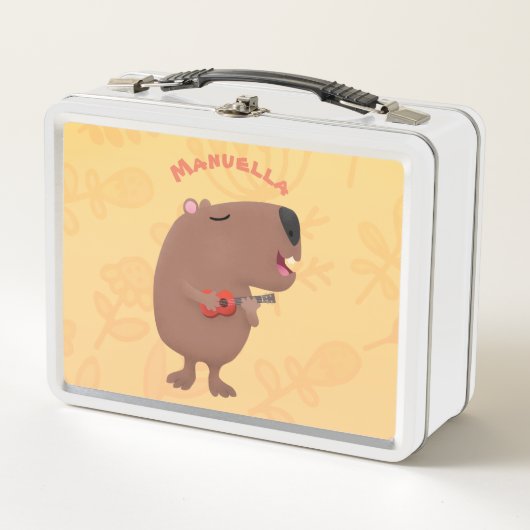 Niedliche singende Capybara ukulele Cartoon Illust Metall Brotdose (Vorderseite)
