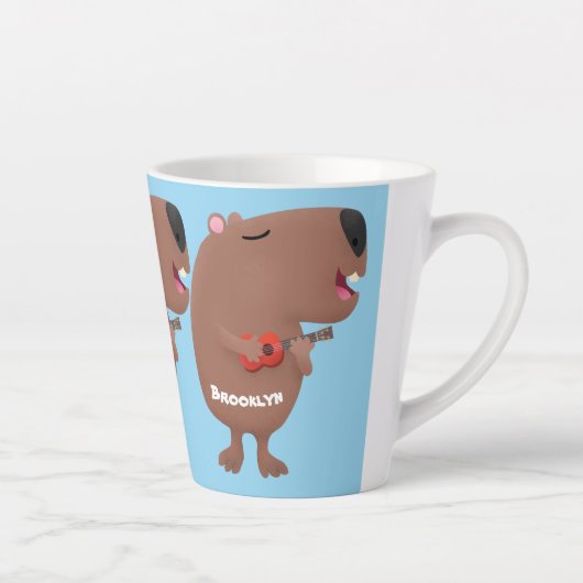 Niedliche singende Capybara ukulele Cartoon Illust Milchtasse (Rechts)