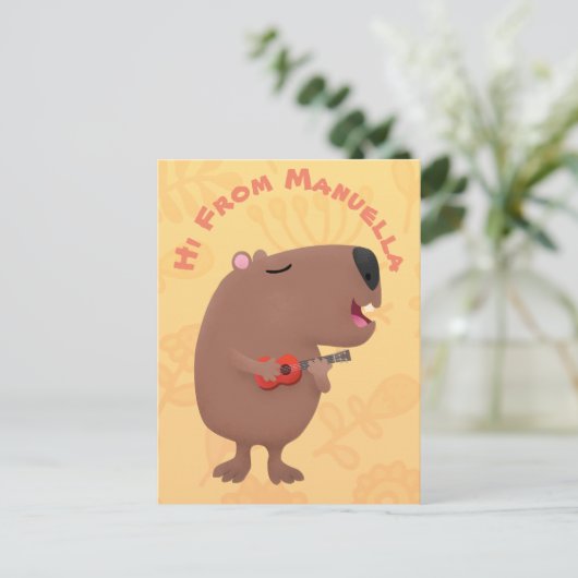 Niedliche singende Capybara ukulele Cartoon Illust Postkarte (Stehend Vorderseite)