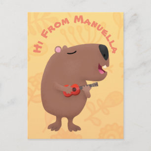Niedliche singende Capybara ukulele Cartoon Illust Postkarte