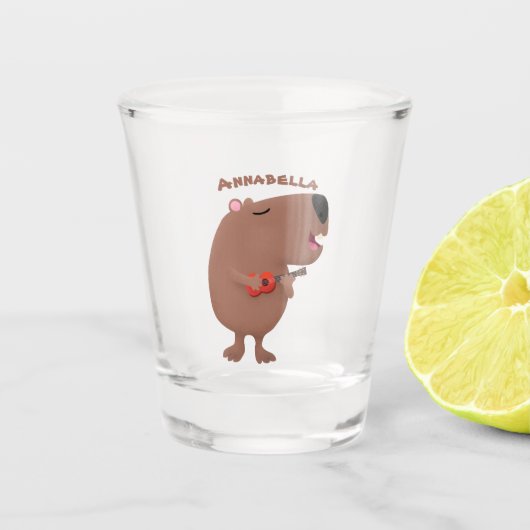 Niedliche singende Capybara ukulele Cartoon Illust Schnapsglas (Vorderseite)