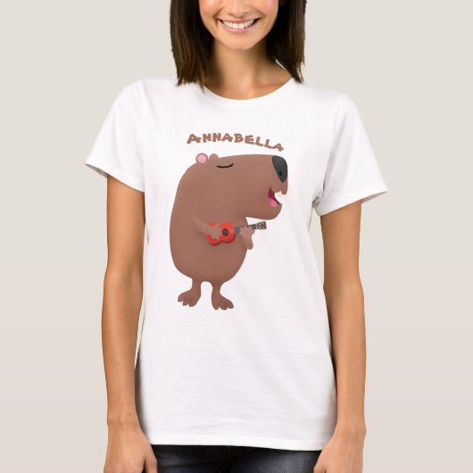 Niedliche singende Capybara ukulele Cartoon Illust T-Shirt (Vorderseite)