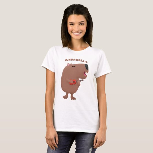 Niedliche singende Capybara ukulele Cartoon Illust T-Shirt (Vorne ganz)