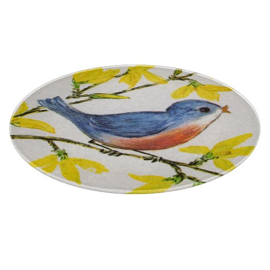 Niedliche Singing Blue Bird Tree Branch Schneidebrett (Ecke)