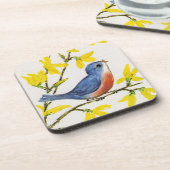 Niedliche Singing Blue Bird Tree Branch Untersetzer (Linke Seite)