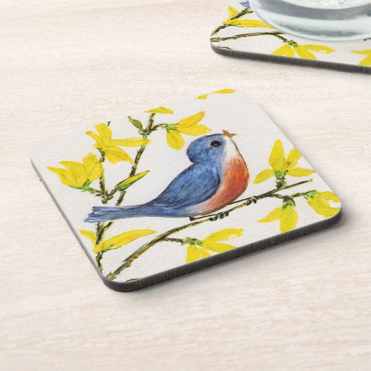 Niedliche Singing Blue Bird Tree Branch Untersetzer (Linke Seite)