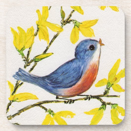 Niedliche Singing Blue Bird Tree Branch Untersetzer (Vorderseite)